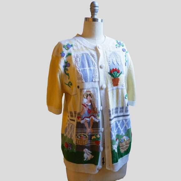 Susan Bristol Embroidered Vintage Knit 90 Cardigan M - Picture 1 of 4